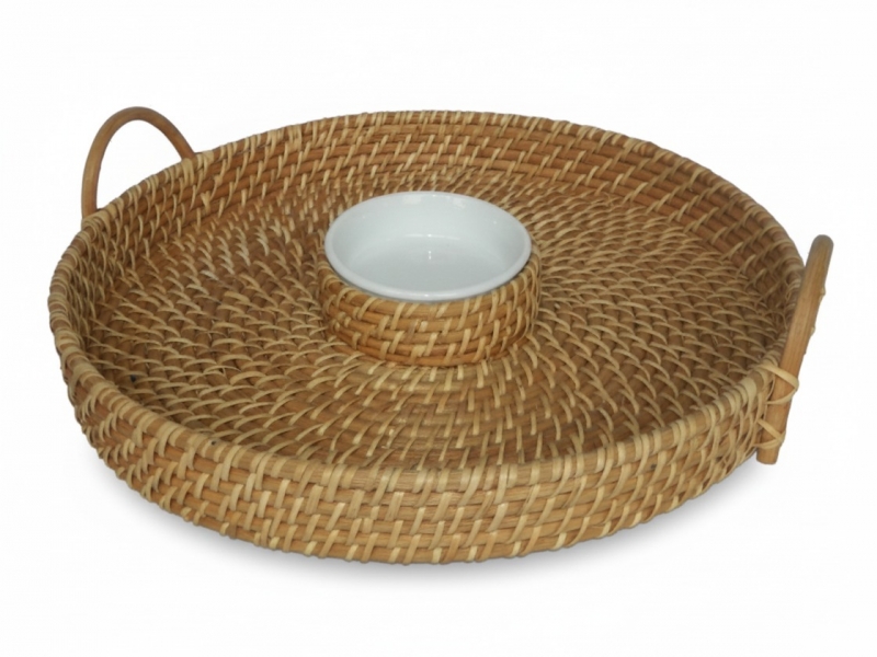 Vietnam rattan dip and chip tray